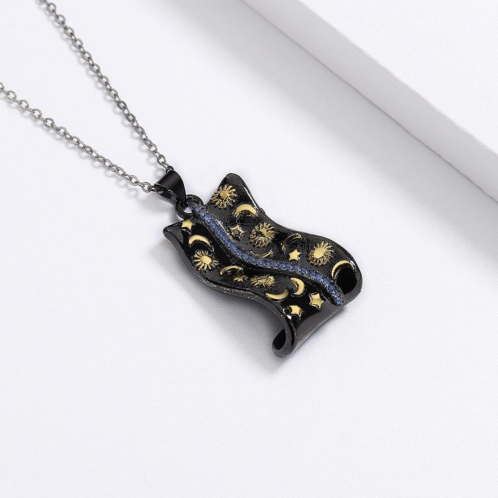 Engraved Women'S Necklace Irregular Shape Jewelry Inlaid Wind Stars Zircon Moon Pendant Blue Punk