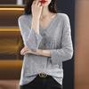 V-neck Large Size Slim Base Shirt for Short-sleeved Women's Versatile Spring and Summer Style Fine Imitation Knitted Cardigan Jacket Loose