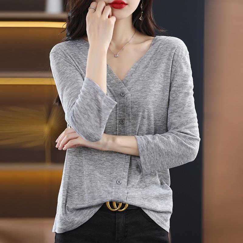 V-neck Large Size Slim Base Shirt for Short-sleeved Women's Versatile Spring and Summer Style Fine Imitation Knitted Cardigan Jacket Loose