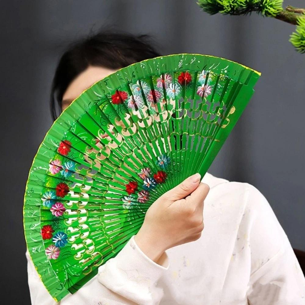 Hand Crafted Hand-painted Fan Colorful Spanish Wood Fan Hand Fan Folding Fan Photography Prop