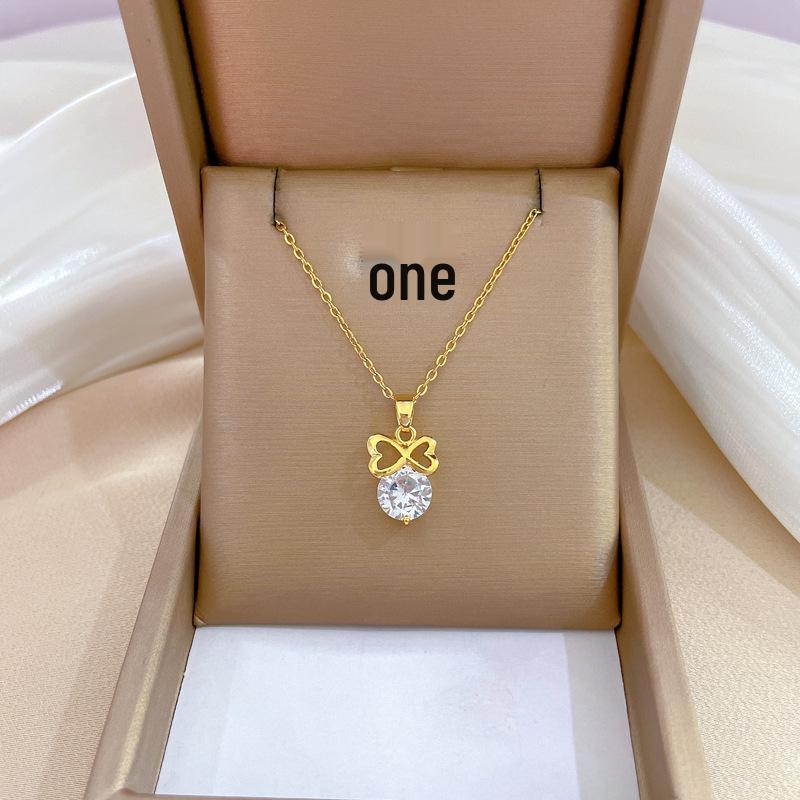 Titanium Steel Micro-Inlaid Luxury Necklace: Elegant Full Diamond Gold Design for Women