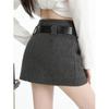 Plus Size Gray Woolen High Waist A-line Skirt for Spring/Autumn