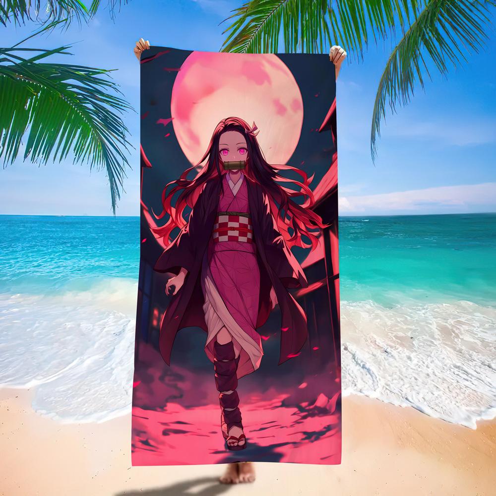 D-Demon Slayer Plážové osušky Pro děti Personalizované osušky na koupání Dárek na dovolenou k bazénu Pikniková osuška Rychleschnoucí Osušky na párty 70x140cm