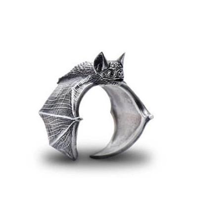 Retro Dark Bat Ring For Men Silver Color 3 Colors Street Punk Gothic Adjustable Ring Handmade Jewelry Biker Accessories Man Gift