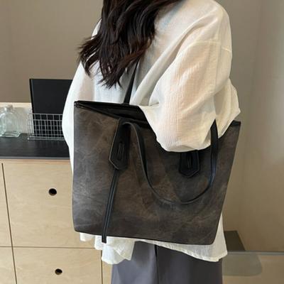 PU Solid Color Fashion High End Capacity Handbag High Quality Light Luxury Versatile Popular Commuter Shoulder Bag