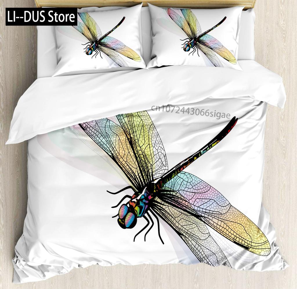 Comforter Colorful Dragonfly Wing Queen Size Bedding Set For Kids Teens Adult Comforter Decoration 3 Pcs Bed Set