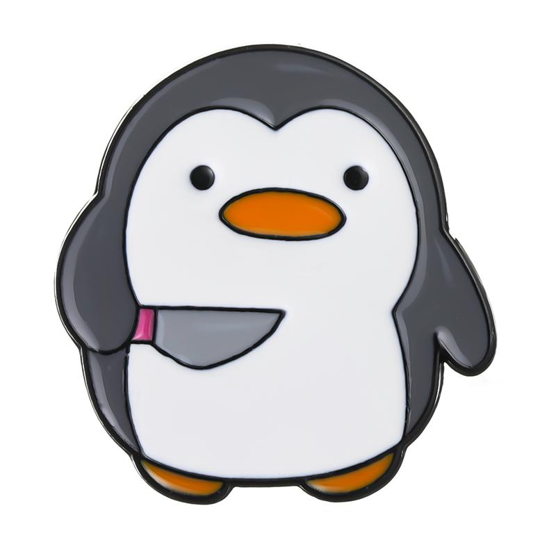 Cutie Killer Enamel Pins Chick Little Penguin Dagger Knife Brooches Lapel Badges Cartoon Fun Animal Jewelry Gift for Kids Friend