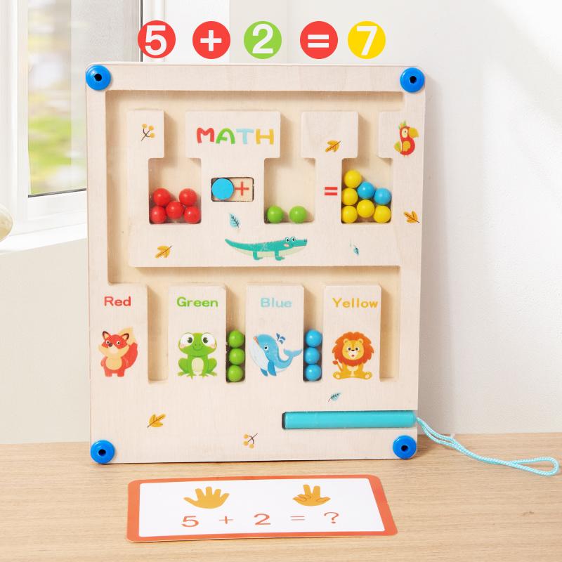 Wooden Magnetic Color Maze Sorting Board Montessori Toy Color Addition and Subtraction Game Educational Toys For Kids Age 3+