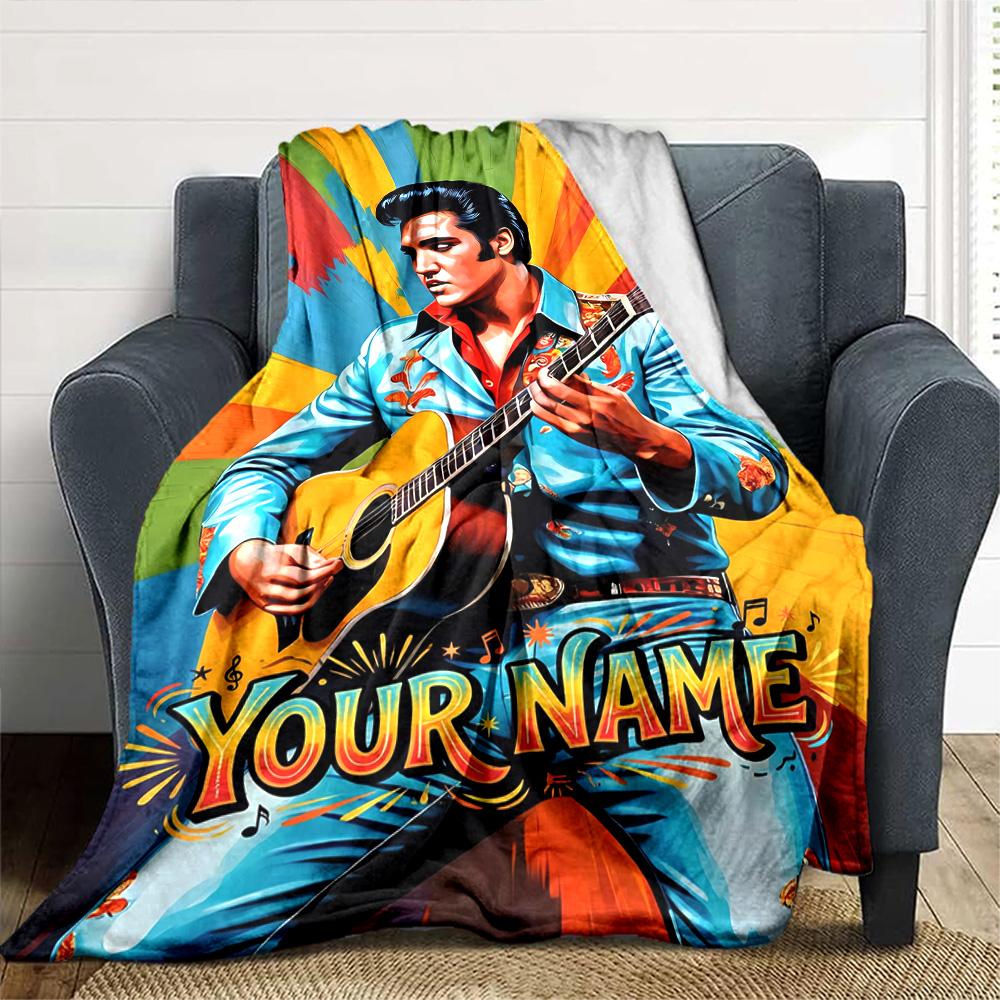 Elvis Presley Customize Text Blanket Cozy Personalized Blanket Comfortable Perfect for Bed Living Room Office Picnics All-Season Use