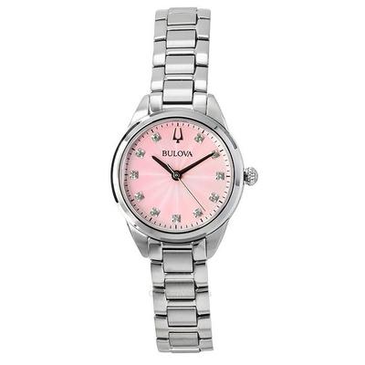 Sutton Stainless Steel Diamond Accents Pink Dial Quartz 96P249 Women's Watch