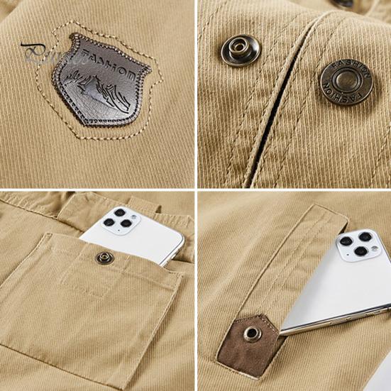 Men Jacket Lapel Long Sleeve Multi Pockets Design Jacket Coat Solid Color Single Breasted Outdoor Jacket Daily Wear