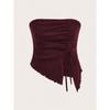 Women's Winter Drawstring Slit Irregular Waffle Style Slim Fit Strapless Vest Top