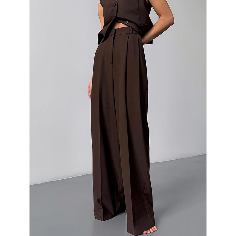 High Waist Women Suit Pants Autumn Winter Fashion Straight Long Trousers Office Ladies Casual Button Loose Female Gray Pant