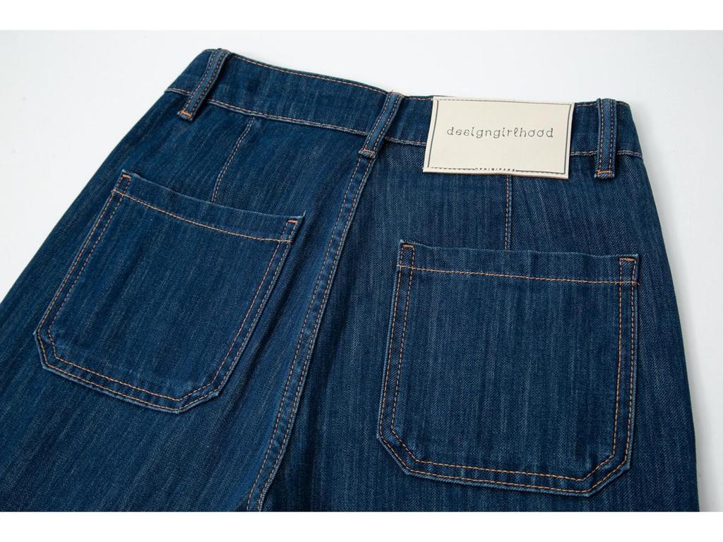 Petite Women's Blue Retro High-Waist Wide-Leg Cropped Jeans, Summer 2025 Four-Way Stretch