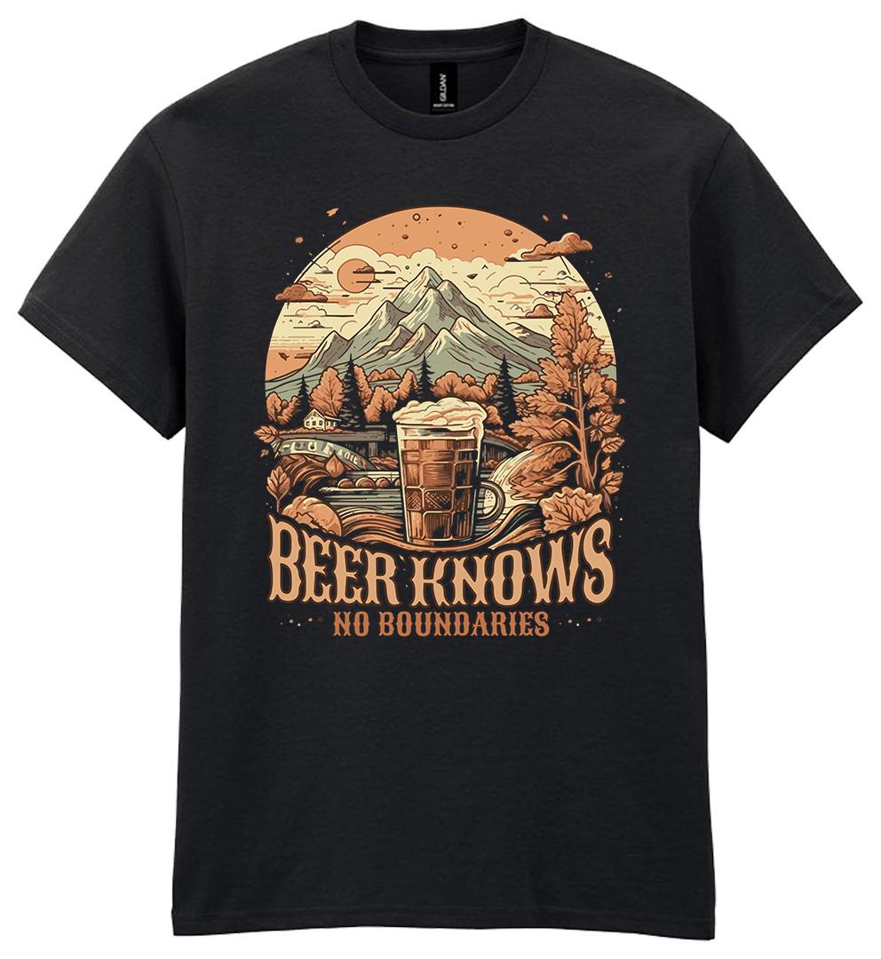 Beer Knows No Boundries T-Shirt Mens Womens Tees Top Funny Oktoberfest Slogan Alcohol Party Gift Tee L