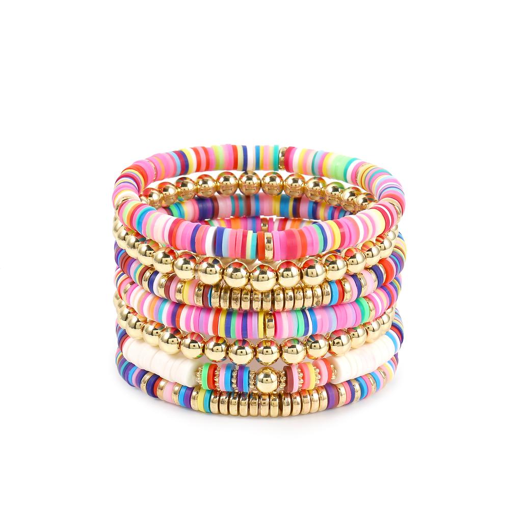 Badu Stackable Heishi Beaded Bracelets For Women Colorful Polymer Clay Beads Surfer Boho Bracelet Summer Beach Jewelry Set