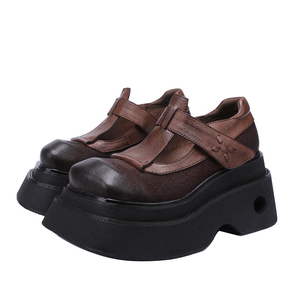Fashion GKTINOO Vintage Thick Sole Square Toe Pumps 2025 Spring New Genuine Leather Heightening Women's Platform Shoes