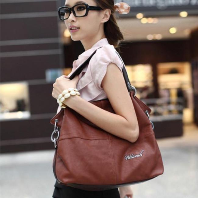 

Women Handbag PU Leather Splice Grafting Vintage Beige Hobo Shoulder Bags CLE коричневый