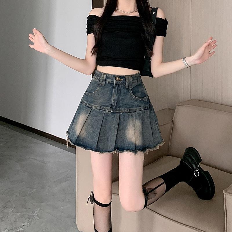 

Vintage Fringe Design Slimming High-Waisted Denim Skirt Women s Faion Spring Collection Other Material S синий