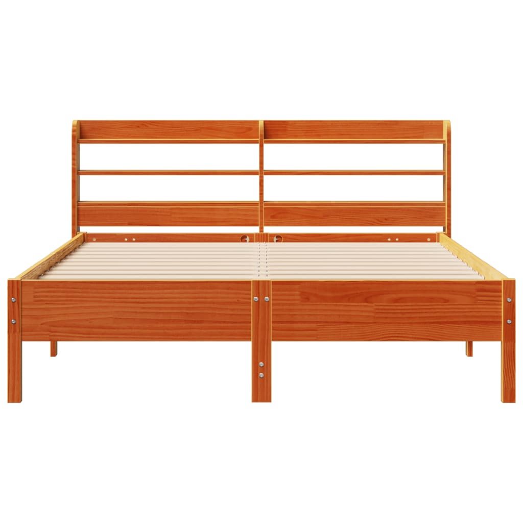 Vidaxl Bed Frame Without Mattress, Waxed Brown, 150X200 Cm, Solid Pine