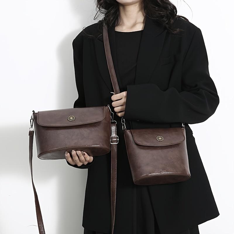 Retro Mini Torba Crossbody, Luksusowa Jednolita Kolorowa Torebka Wiadro, Damska Codzienna Torebka Z Klapką Na Ramię