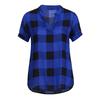 Women Casual Plaid Printed Short Sleeve V-Neck Irregular Hem Blouse T-Shirt Tops
