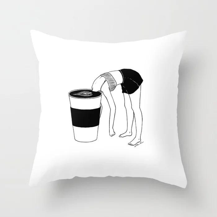 Nordic Black And White Cartoon Portrait Ultra-Short Velvet Pillow Cover Without Core Cushion Cover Premium Durable