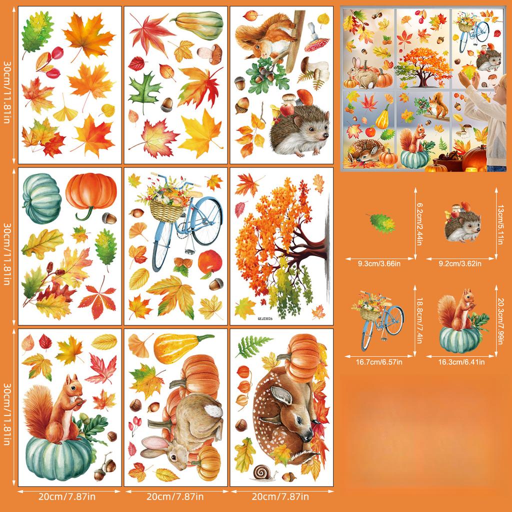 Autumn fallen leaves simulated maple leaf pumpkin bicycle rabbit electrostatic stickers Thanksgiving day