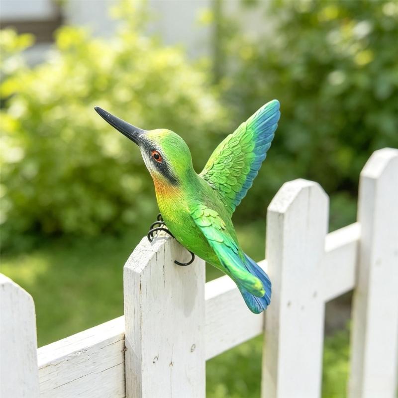 Hummingbird Planter Decoration, Resin Realistic Bird Figurine with Multicolored Design and Hook for Garden, Yard, and Plant Displays