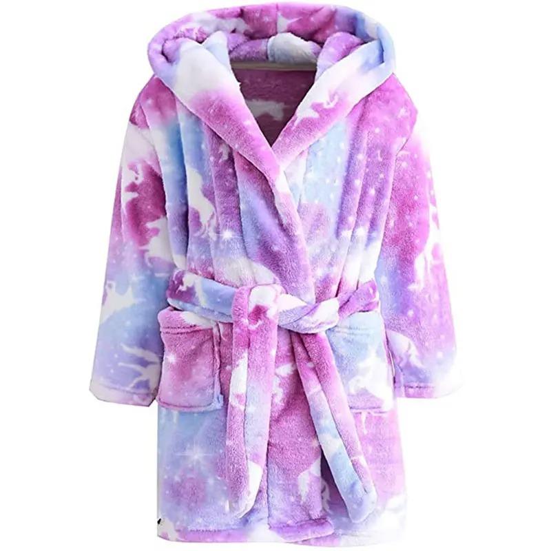 Children Bathrobe for Girls Kigurum Unicorn Pyjamas Kids Colar Fleece Boys Bathrobes Nightgown Baby Sleepwear Hooded Bath Robe
