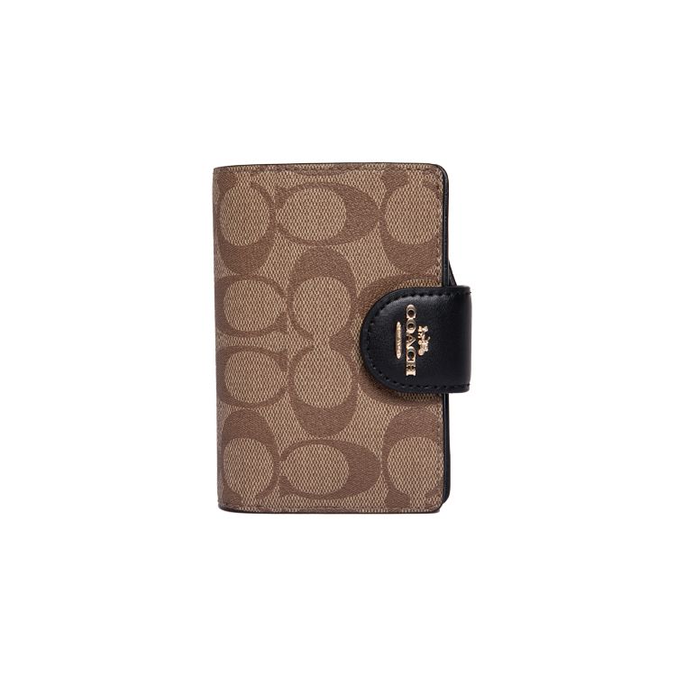 Coach Corner Zip Monogram Coated Canvas And Leather Wristlet Women Wristlet Brown Black C0082-IMCBI Basic Set (Bag+Dust Bag)