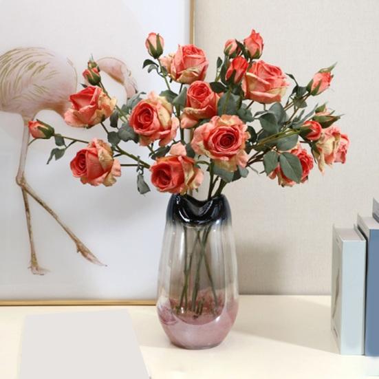 Artificial Rose Flower Realistic Vintage Fake Rose Bouquet with 2 Heads Blooms And 3 Buds for Wedding Flower Arrangement Home Party Table Centerpiece