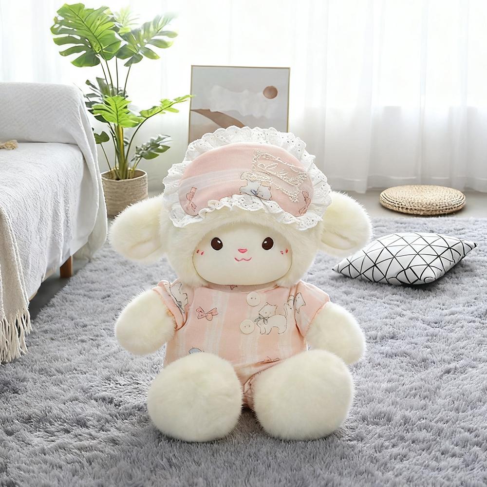 Adorable Sleepy Lamb Plush Toy Wearable Pajama Style Stuffed Animal Soft Fleece Perfect Cuddling Companion For Kid Bedtime Decor