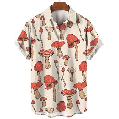 Nuova Camicia a Maniche Corte Uomo Taglia Forte Hawaiana Stampa Funghi 3d Top da Uomo Vintage Estivo Streetwear Camicia per Uomo Abbigliamento