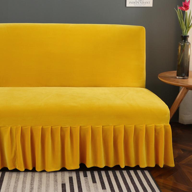 Stretch-Samt-Futon-Sofabezug, armlos, dicker Plüsch-Sofabezug mit Rock, Sofabezug, Couchbezug, Möbelschutz, 1 Stück