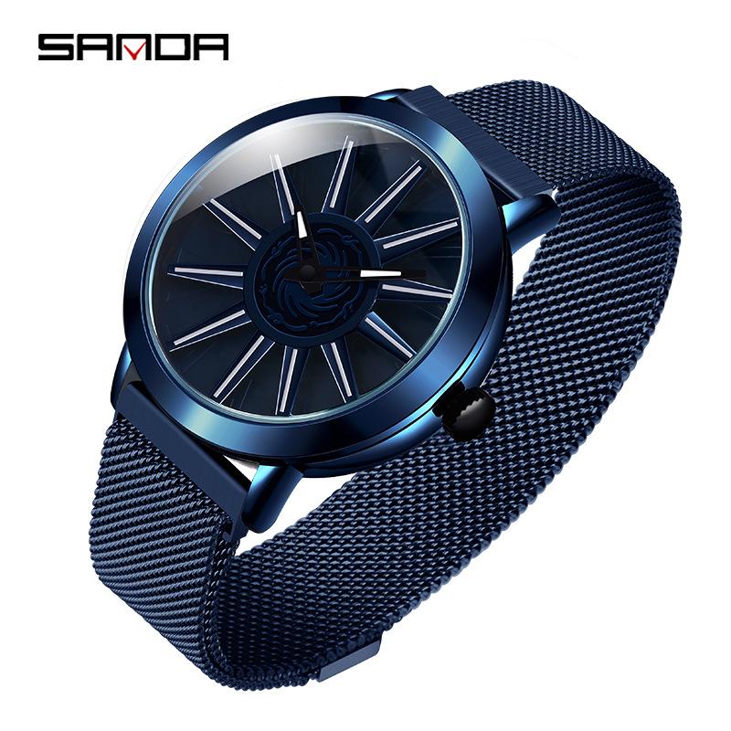 Sanda Men s Trendy Waterproof Quartz Wristwatch with Milanese Mesh Strap
