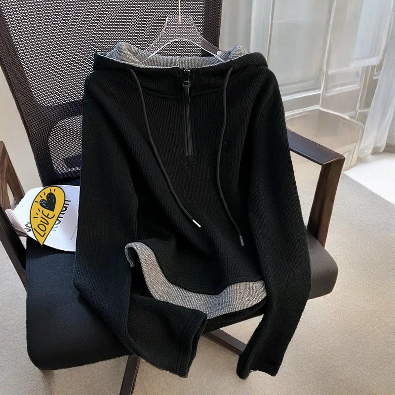 

Базовая толстовка с капюшоном на молнии до середины, больших размеров, в стиле пэчворк и колор-блок - Женский универсальный облегающий весенний топ XXL (suggested weight 130-165 jin)