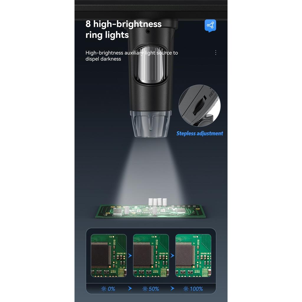 7-inch IPS Digital Microscope, 5MP 1200X Ultra-precision Focus Camera 1080p Video Microscope, 8-light Emitter Diode Lamp