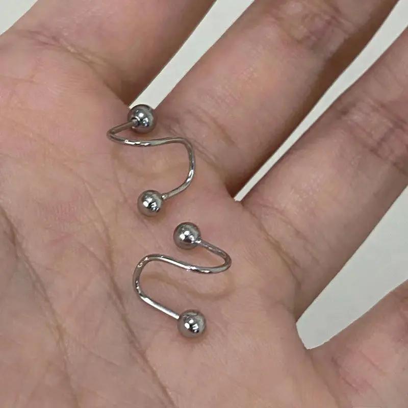 2pcs Stainless Steel Spiral Twisted Stud Earrings, Lip Piercing Heart Star Cartilage Tragus Helix Ear Piercing Jewelry Gifts