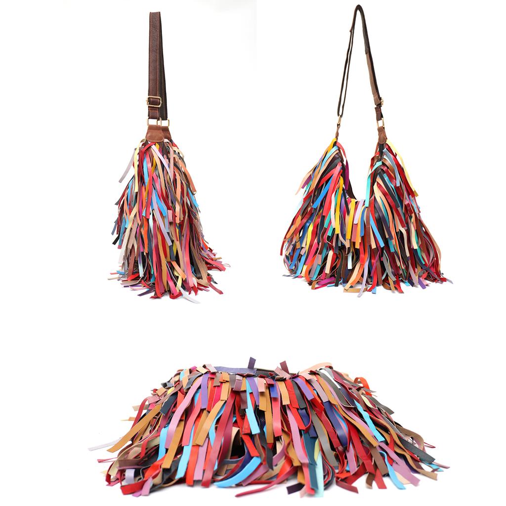 Real sheepskin shoulder bag for women  large casual hobo bags  cross leather bags  colorful patchwork