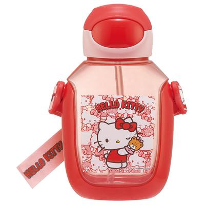 Water Bottle with for Hello Straw, 530ml, One-Push Operation, Kids, Kitty, Ushiro-Shiro, Sanrio, PDSH6DX-A