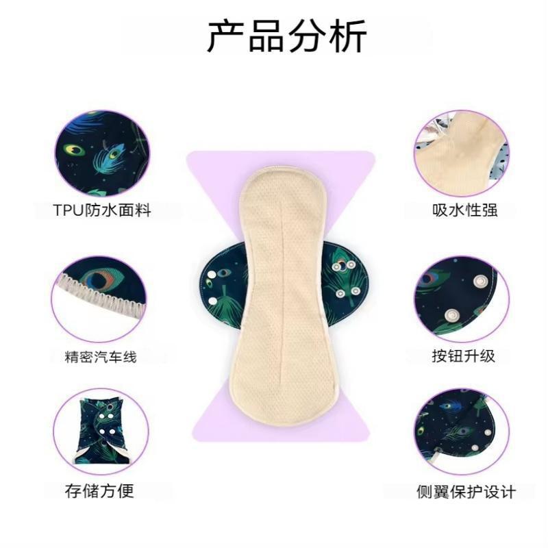 Reusable Washable Cotton Menstrual Pad With Winged Side Tabs Breathable Mesh Top Layer 3 Sizes Light To Heavy Flow