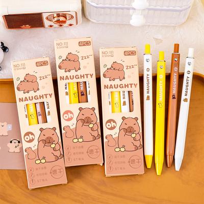 4Pcs/Set Cartoon 0.5Mm Capybara Gel Pen Quick-Drying Black Ink Writing Pen Stationery School Supplies Office Accessories