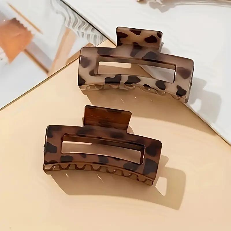 2Pcs Elegant Leopard Print Hair Claw Clips Rectangular Plastic Shark Clips Women's Hair Accessories Hair Clips for Styling