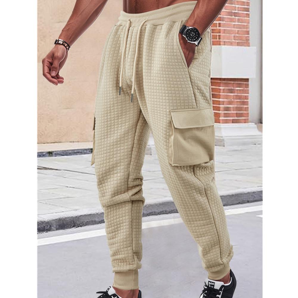 New Men's Sports Thick Multi Pocket Jacquard Small Square Casual Work Pants Men Clothing Streetwear Men Cargo Pants