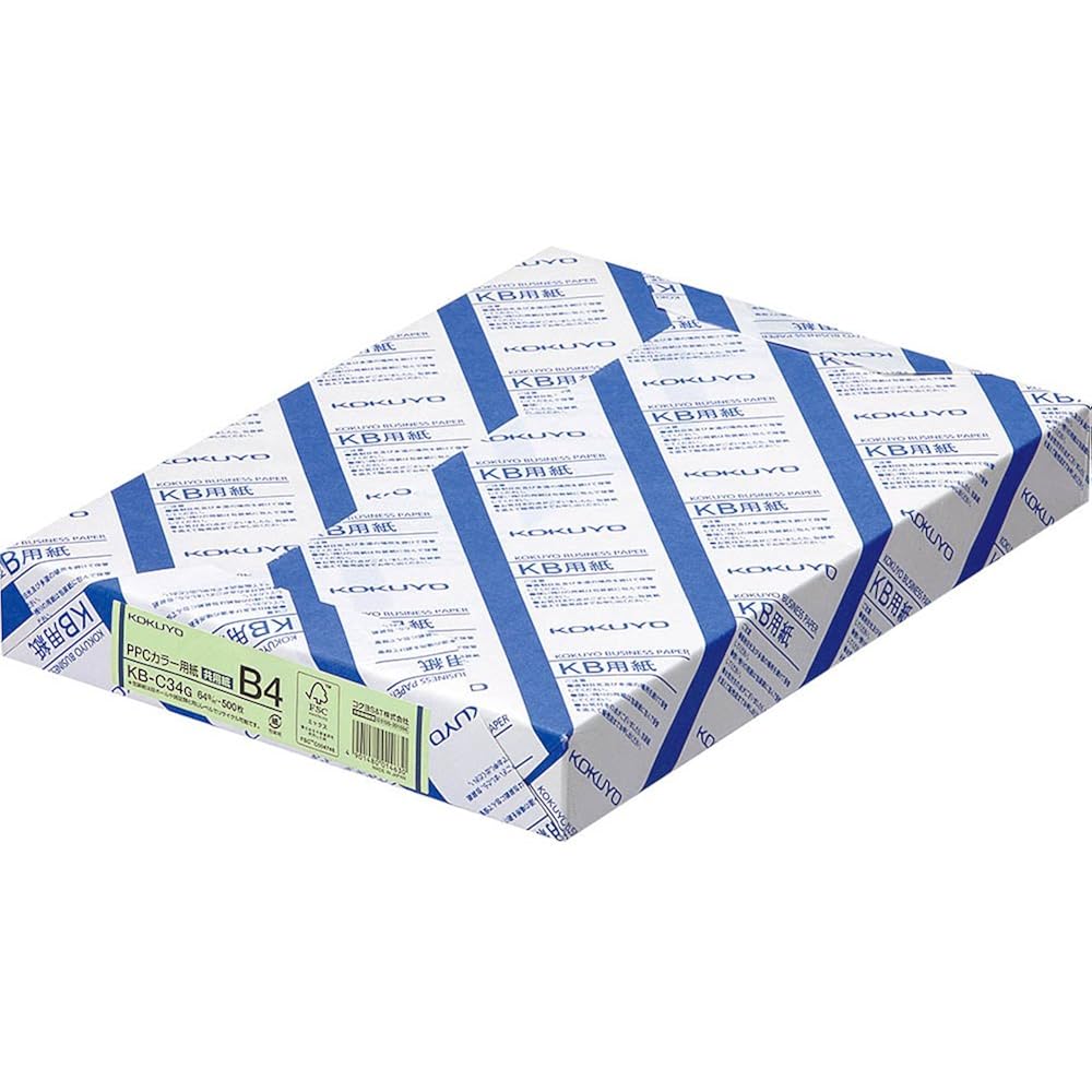 Kokuyo KB-C34G PPC color paper, shared paper, FSC certified, B4, 500 sheets, green