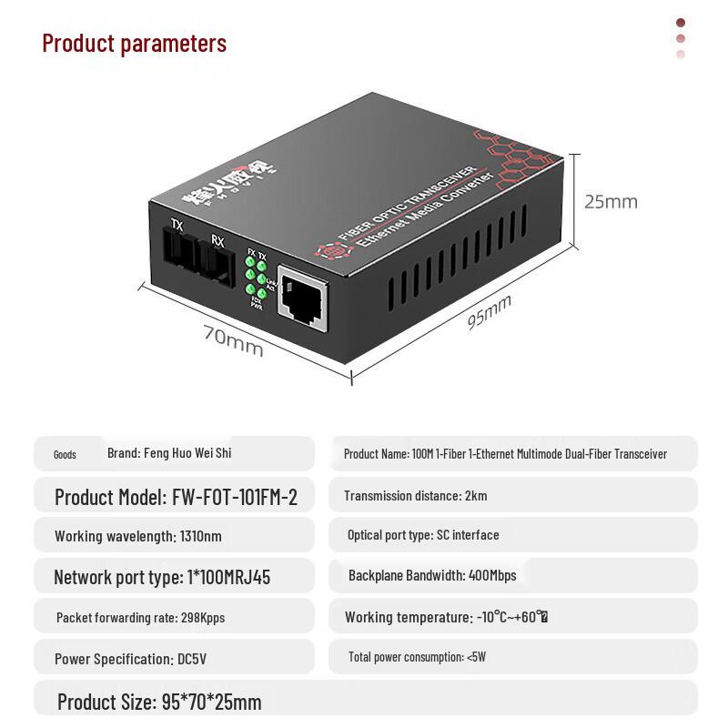 Fenghuo Weishi 100Mbps Multimode Fiber Optic Transceiver