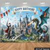 Bannière d'Anniversaire Thème Chevalier Médiéval Dragon Château Convient pour les Fêtes d'Anniversaire en Intérieur et en Extérieur