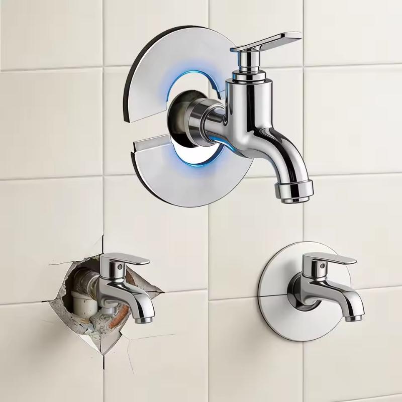 Self-Adhesive Stainless Steel Faucet Decorative Cover Easy Install Chrome Finish Universal Fit for Shower Bathroom Sink DIY Project