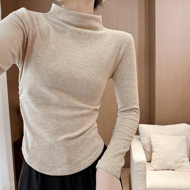 Women s Slim Fit Pleated Merino Wool Turtleneck Top - 280g Velvet, Autumn/Winter Edition. Extra Large